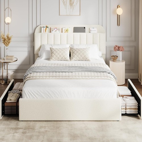 Kids girls beige boucle - beige, bed